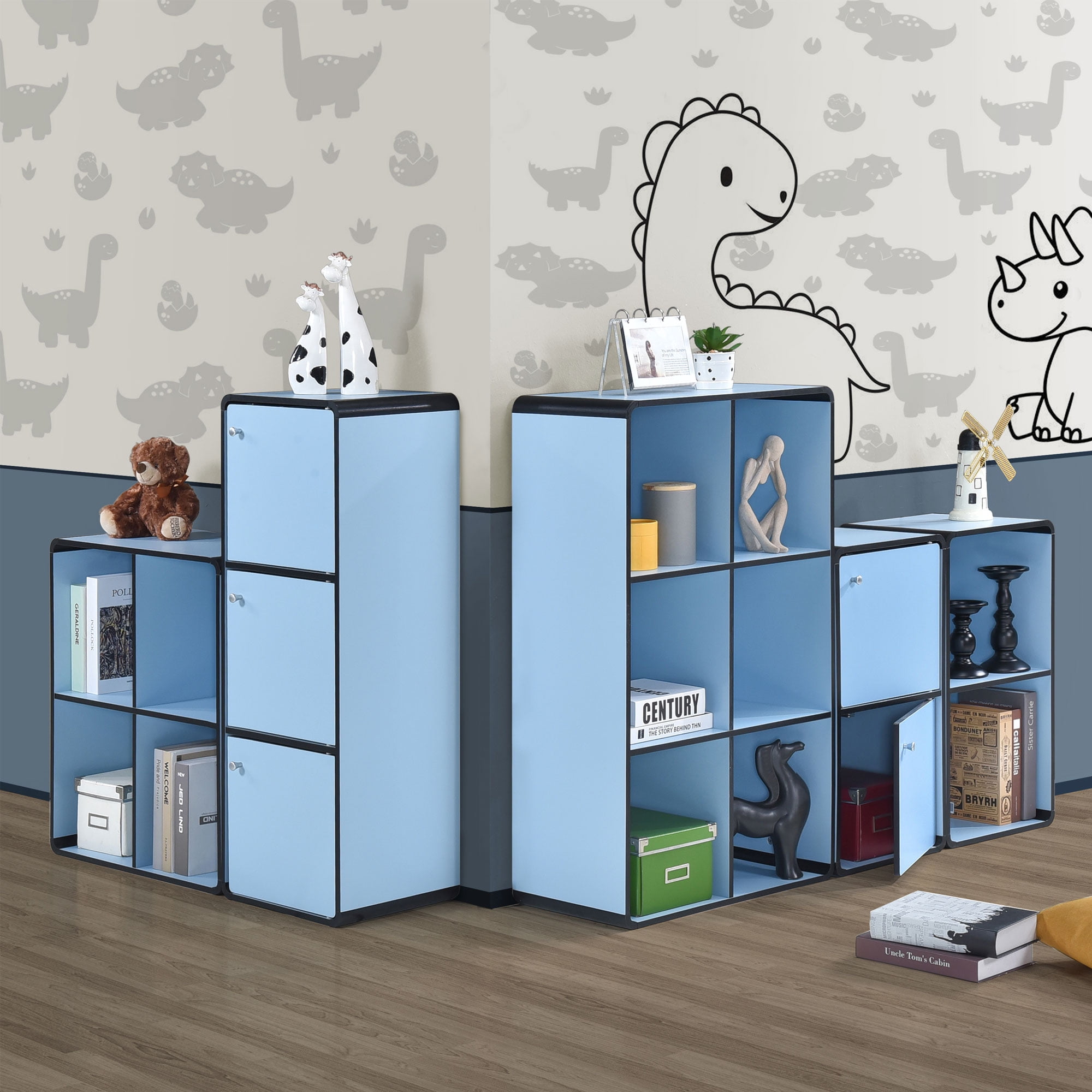 Kings Brand Furniture Dothan 2-Tier Cube Open Bookcase - Space Saving Storage Shelf Organizer Bookshelf, Light Blue
