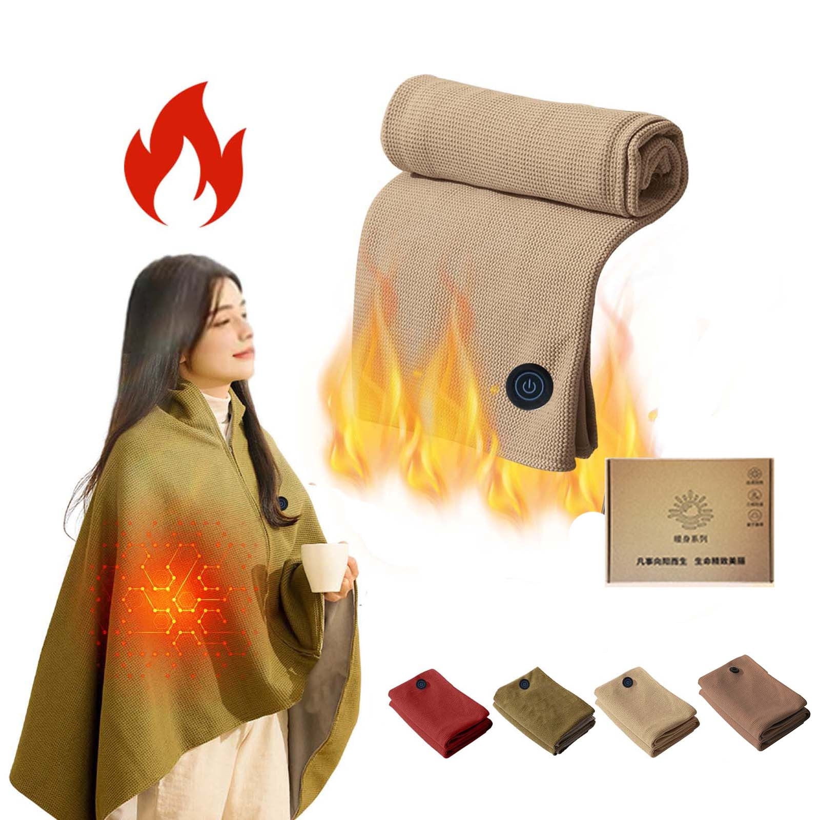 AYktou 59×32 Inch Portable Heated Blanket, Washable USB Throw Blanket with Zipper Wearable Travel Shawl, Heated Temperature Adjustable Camping Wrap Blanket Rechargeable Office Nap Blanket, Coffee