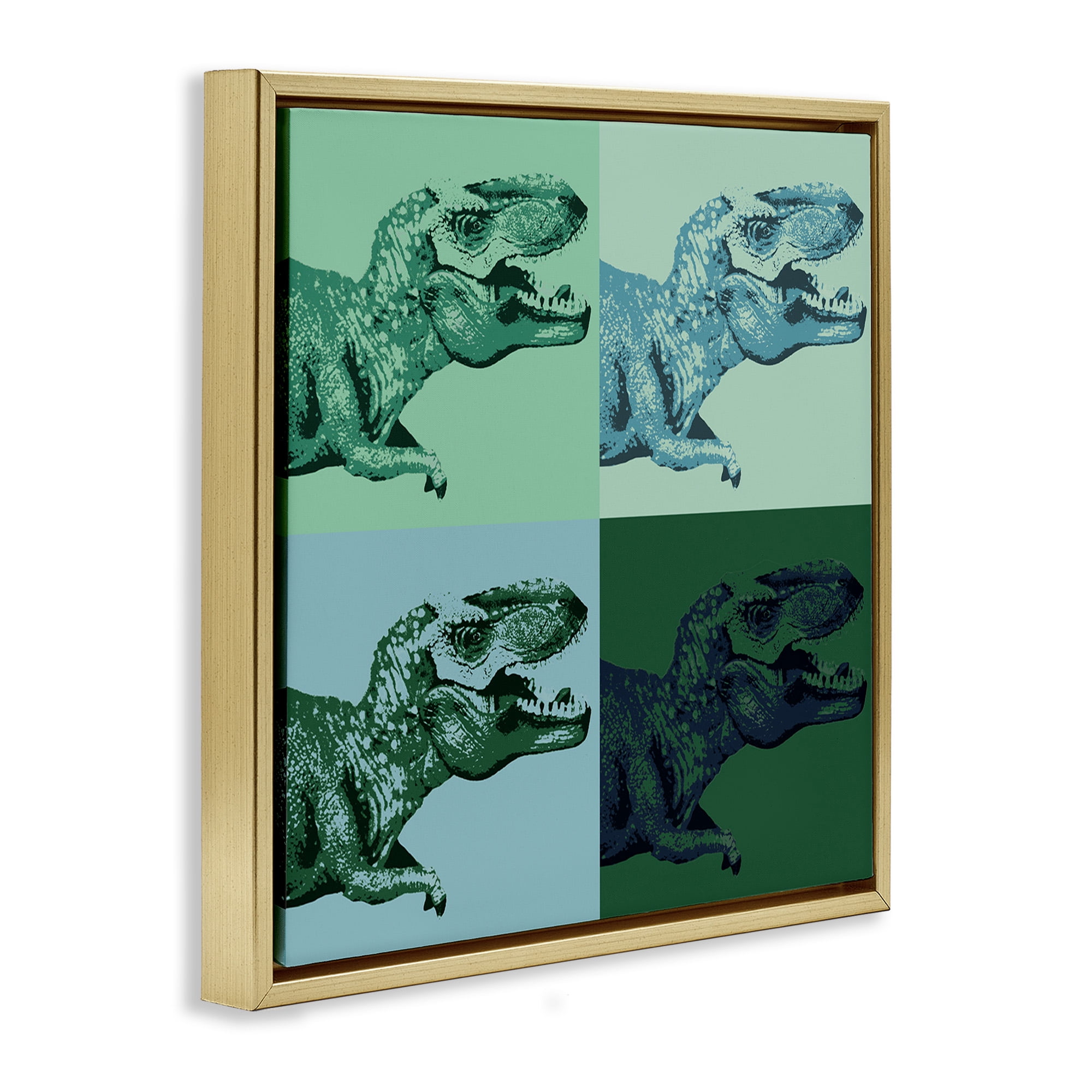Stupell Industries Vintage Roaring T-Rex Dinosaur Animals & Insects Painting Gold Floater Framed Canvas Art Print Wall Art, 18 x 18