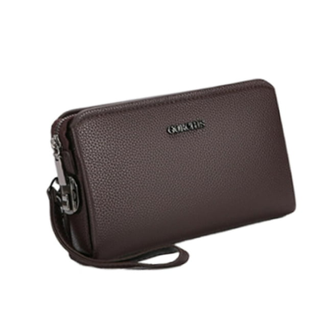 Bolso de mano con candado para hombre, tarjetero de lujo para teléfono, cartera de viaje para padre marrón