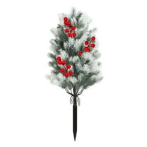 21.6 Inch Artificial Cedar Christmas Tree with Ground Spike, Outdoor Faux Pine Tree with Flocked Snow Pine Cones, Christmas Urn Filler for Front Porch Yard Garden Decor