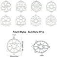 thumbnail image 2 of 1 Box 16Pcs 8 Styles Chandelier Connector Charms Hollow Flower Component Links Stainless Steel Filigree Flat Round Loops Charms for Jewelry Making Charms Earrings Findings Silver, 2 of 5