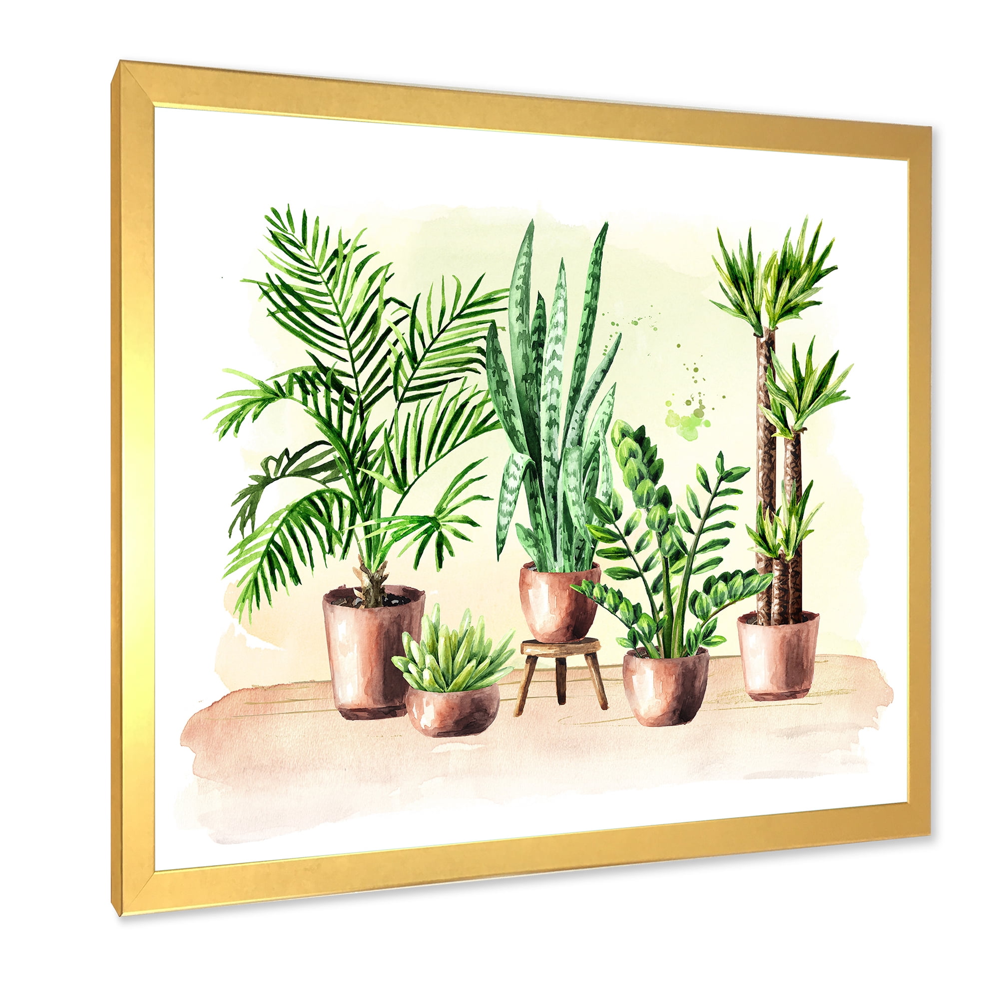 Designart 'Indoor Green Home House Plants in Pots I' Traditional Framed Art Print