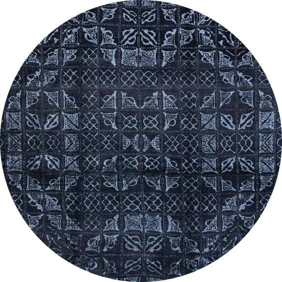 Ahgly Company Machine Washable Indoor Round Abstract Night Blue Area Rugs, 8' Round