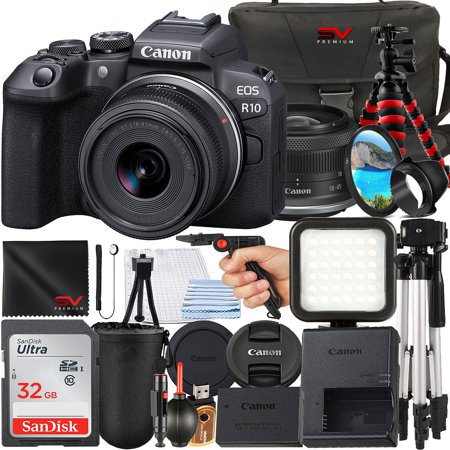 Canon EOS R10 Mirrorless Camera with RF-S 18-45mm Lens + SanDisk 32GB Memory Card + Case + Tripod + SV Premium Accessory Bundle