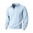 thumbnail image 3 of UTSJKR Men's Cable Knit Detail Textured Knit Quarter-Zip Button up Collared Sweater, Collared Casual Pullover, Fall Winter Daily Street Warm Leisure Wear Light Blue XL, 3 of 4