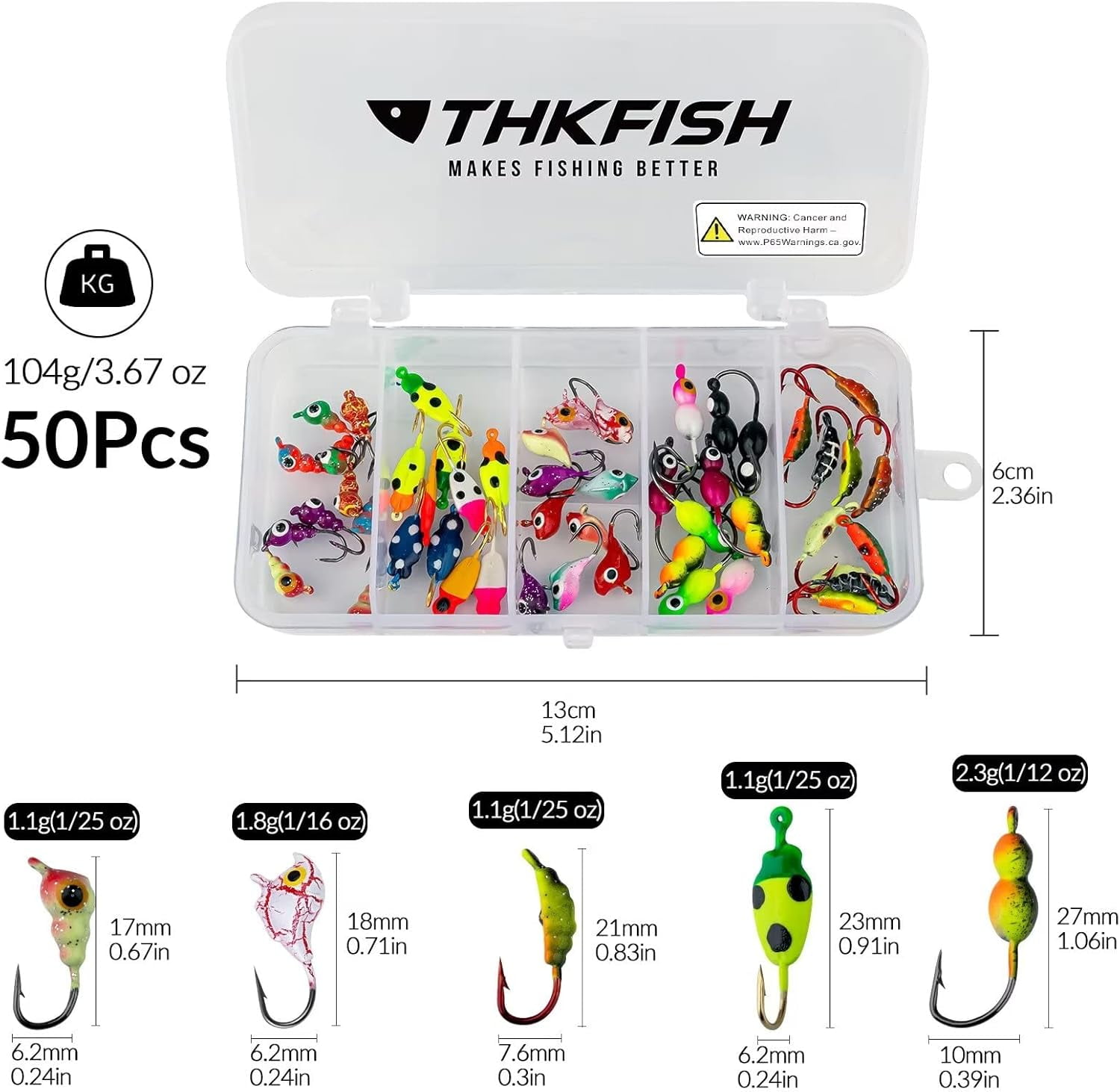 THKFISH Ice Fishing Jigs Kit Ice Fishing Lures for Walleye Perch Jigs Heads for Ice Fishing Tackle Panfish Crappie Jigs 50PCS/31PCS