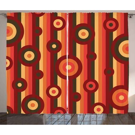 Abstract Geometric Wall Panel Retro Curtains 2 Panels Set, Colorful Abstract Funky Pattern Circles and Dots on Striped Background Geometric Art, Window Drapes for Living Room Bedroom, 108W X 90L Inches, Multicolor, by Ambesonne ()