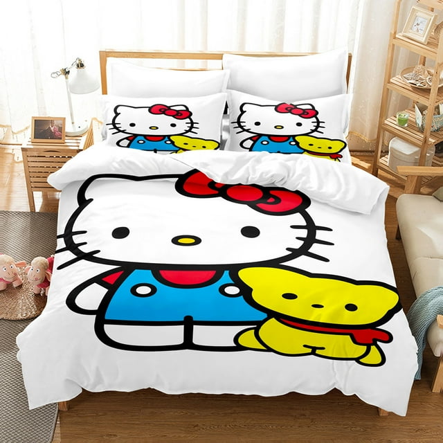 Sanrio Duvet Cover Set Hello Kitty Bedding Set Cartoon Anime Hello Kitty Quilt Cover Pillowcase Bed Set Twin Full Queen
