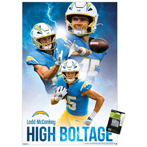NFL Los Angeles Chargers - Ladd McConkey 25 Wall Poster with Push Pins, 22.375" x 34"
