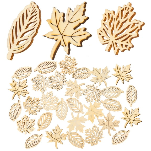 40 PCS Wooden Cutouts Crafting Ornament Hollow Leaf Fake Maple Decoration