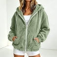 thumbnail image 2 of PRINxy Women's Cozy Sherpa Long Sleeve Hooded Full Zip Jacket with Drawstring and Side Pockets for Fall Winter Casual Green L, 2 of 7