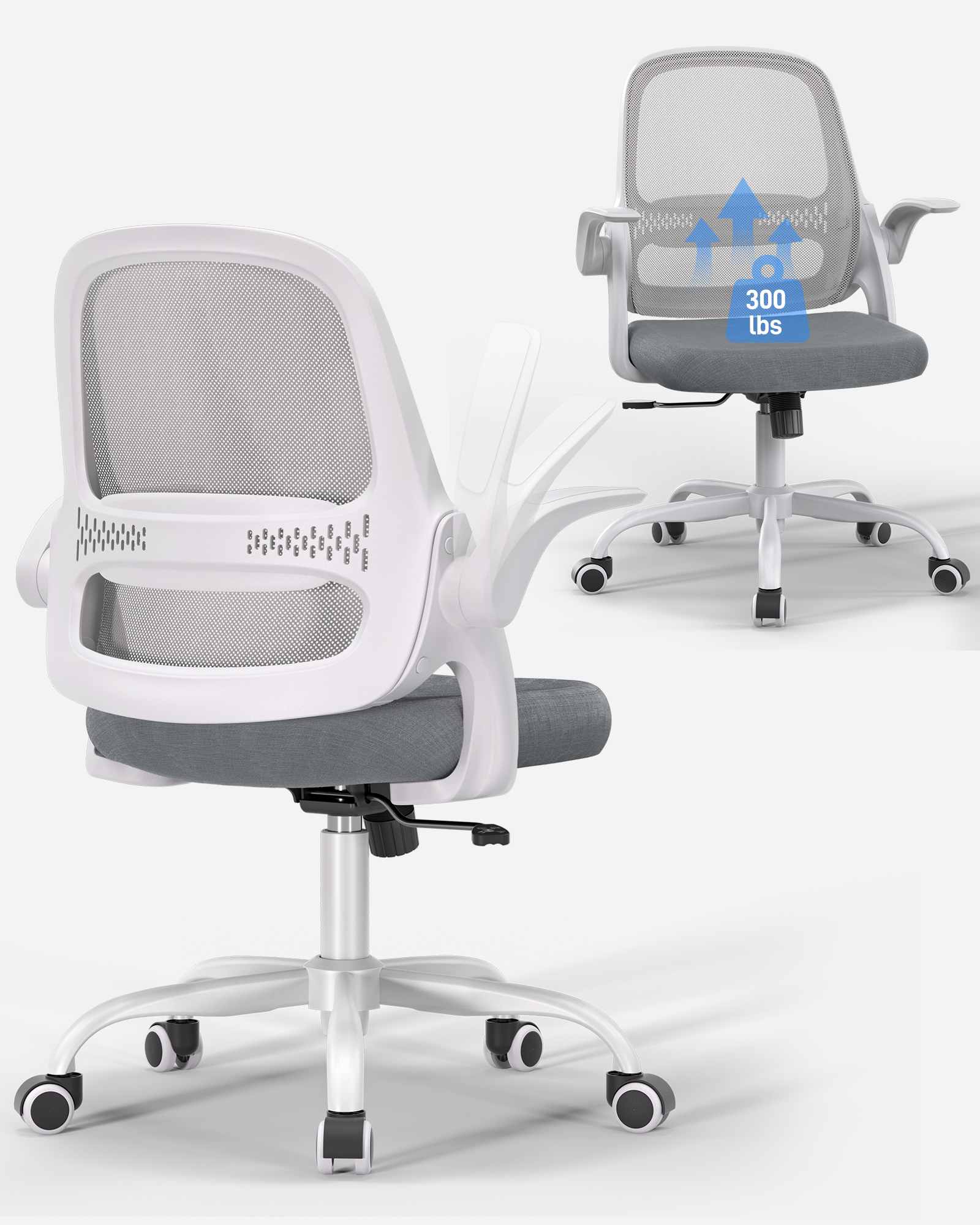 TMV Ergonomic Office Chair, Mesh Computer Chair with Wide Seat & Arms - Rolling Desk Chair with Wheels for Home Office, Gaming, or Living Room，Grey