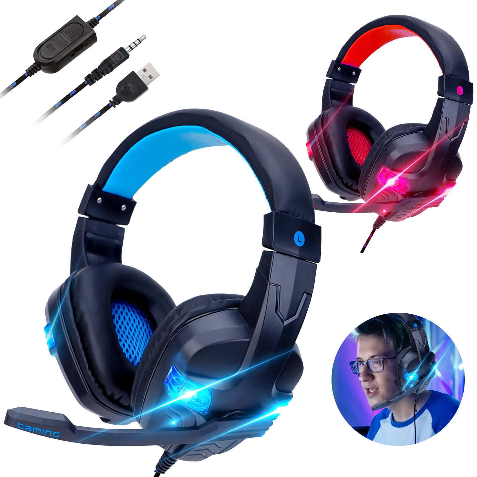 Pacrate Stereo Gaming Headset for PS4 Xbox One PC with Noise Cancelling Mic 