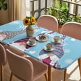thumbnail image 3 of Christmas Blue Table Cloths for 3 Foot Rectangle Tables, Cute Gnomes Xmas Winter Snowflakes Patio Waterproof Elastic Fitted Tablecloths, Washable Rectangular Table Cover for Camping, 3 of 8