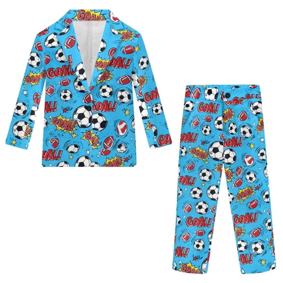 Whosucclay Soccer Ball Pattern, Non-Stretch Polyester Boys Suit Adjustable Elastic Waist Single Button Slim Fit Tuxedo for Graduation Wedding Ceremony