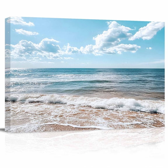 Beach Canvas Print Wall Art Ocean Scenery Summer Modern Pictures Painting Morden Artwork for Living Room Bedroom, Ready to Hang - 12"x16"
