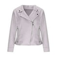 thumbnail image 4 of Women's Suede Jackets Short Zip up Slim Fitting Lapel Biker Motorcycle Jacket with Zipper Pockets Lady Jackets Winter Gray S, 4 of 8