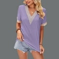 thumbnail image 2 of Summer Savinghs KIHOUT Summer Tops for Women, Women's Fashion Casual Solid Short Sleeved Lace Loose And Comfortable T-shirt Top Short Sleeved V-neck Top/Shirt (Purple L), 2 of 4