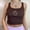 Brown, variant on KOMOO Women Tank Crop Top Mushroom Heart Print Camisole Tank Top Sleeveless Strap Slim Vest Tee
