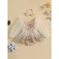 thumbnail image 2 of CIYCuIT Baby Girl Sweet Romper Dress Ruffles Long Sleeve Floral Embroidery Tulle Patchwork Jumpsuit with Headband Newborn Infant Princess Clothes 6M 12M 18M 24M, 2 of 9