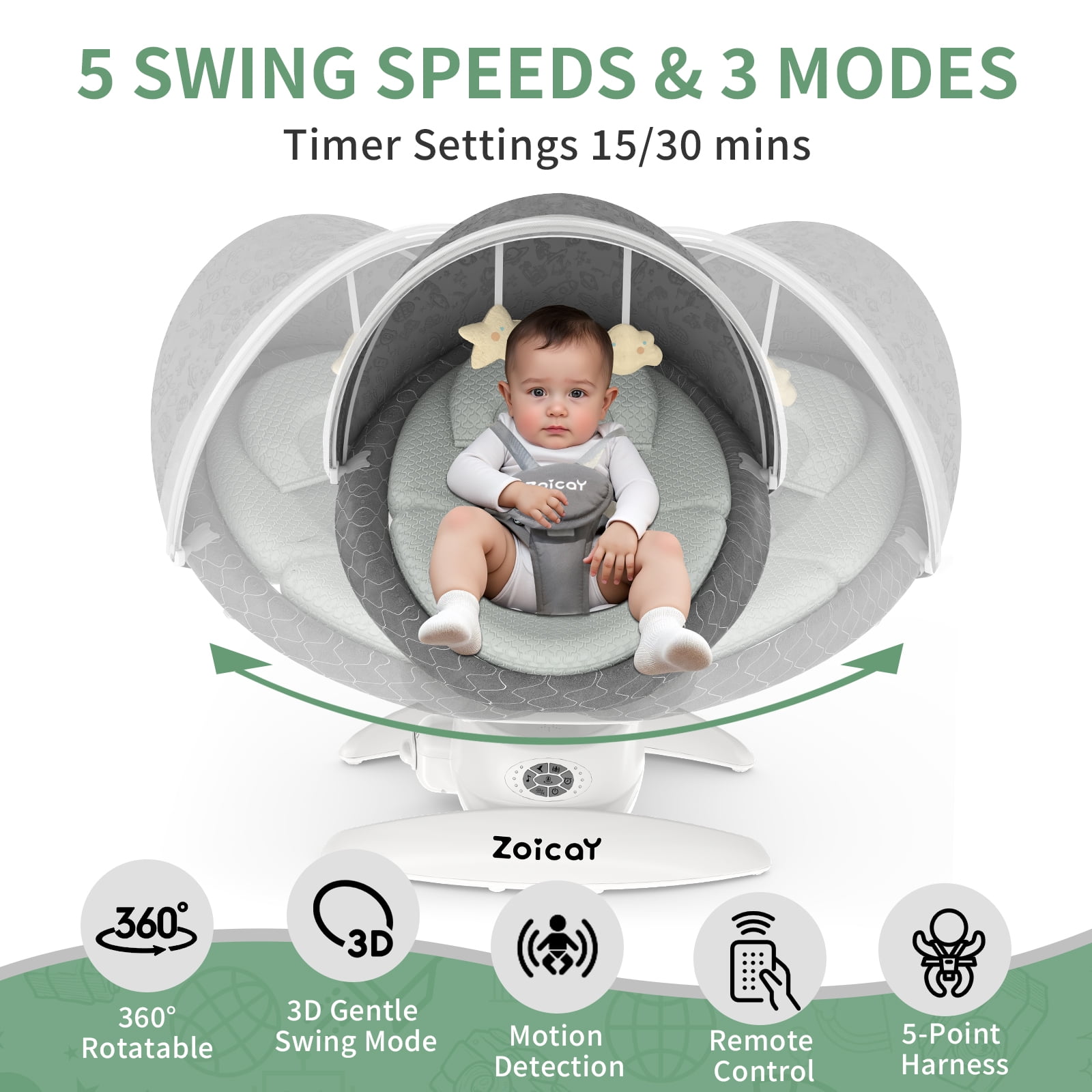 Baby Swing Zoicay 3-in-1 Bluetooth Enabled With Motion Detection