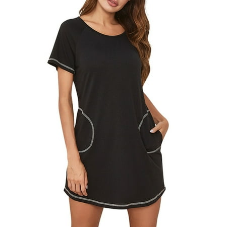 

Newway Women Nightgown Short Sleeve Nightshirt Loose Sleepwear Soft Sleep Shirts Nightdress With Pockets