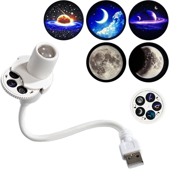 HIJUNE Moon Ocean Projector Starry Sky Night Light, 5-in-1 projector lamp with 360° gooseneck, USB-powered, Ceiling Projector Lamp for Bedroom, Kids Room, Home Theater and Relaxation