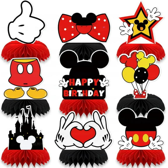 9pcs Mickey Honeycomb Decorations, Castle Honeycomb Centerpiece table decor, Birthday Party Supplies Ornaments