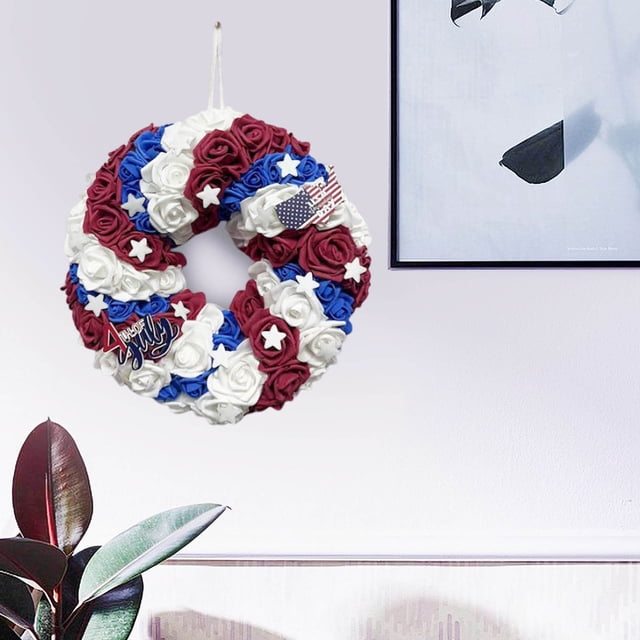 Guirnaldas de otoño, flores artificiales, adornos colgantes, corona de flores para puerta de entrada, decoración del Día de la Independencia, corona de bandera, decoración para colgar paredes del hoga