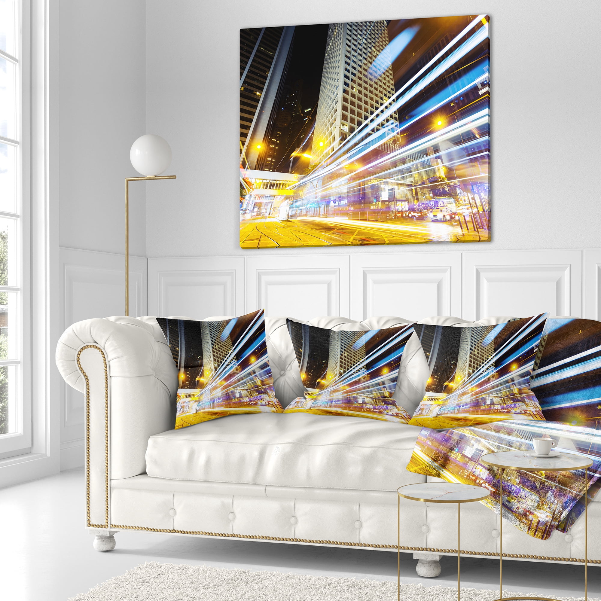 Designart Urban City Traffic Trails - Cityscape Digital Throw Pillow - 16x16