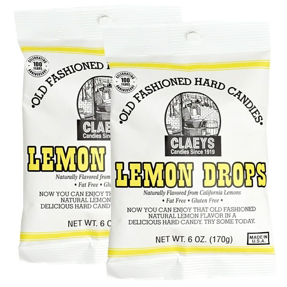 Claeys Sanded Lemon Drops, 6 Oz Bag - 2 Pack, Hard Sour Candy, Lemon Flavored Candy