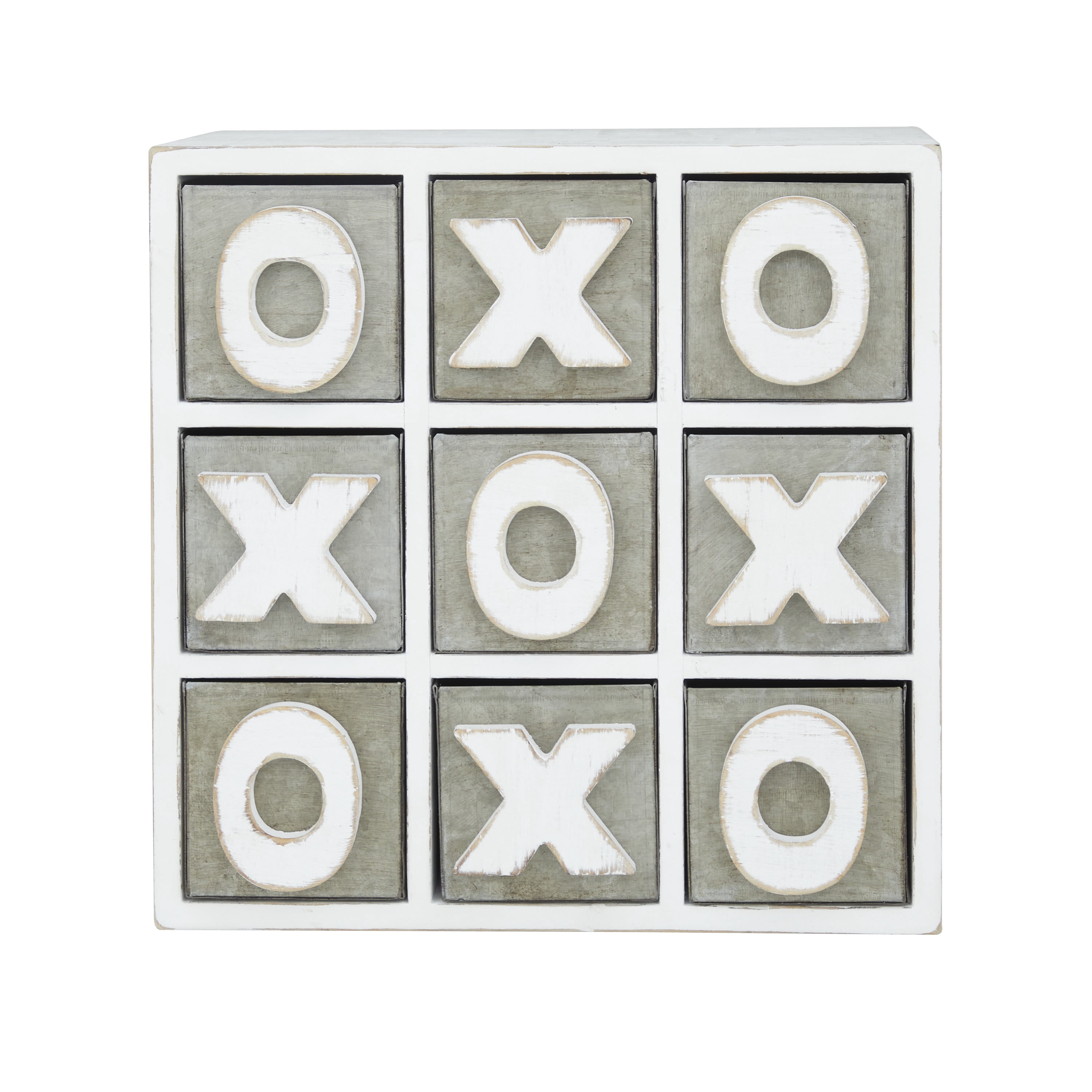 DecMode 11" x 11" White Wood Cabinet with X and O Shelves, 1-Piece