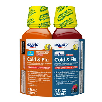 Equate Daytime and Nighttime Cold and Flu  Liquid Combo Pack, 12 fl oz Bottles