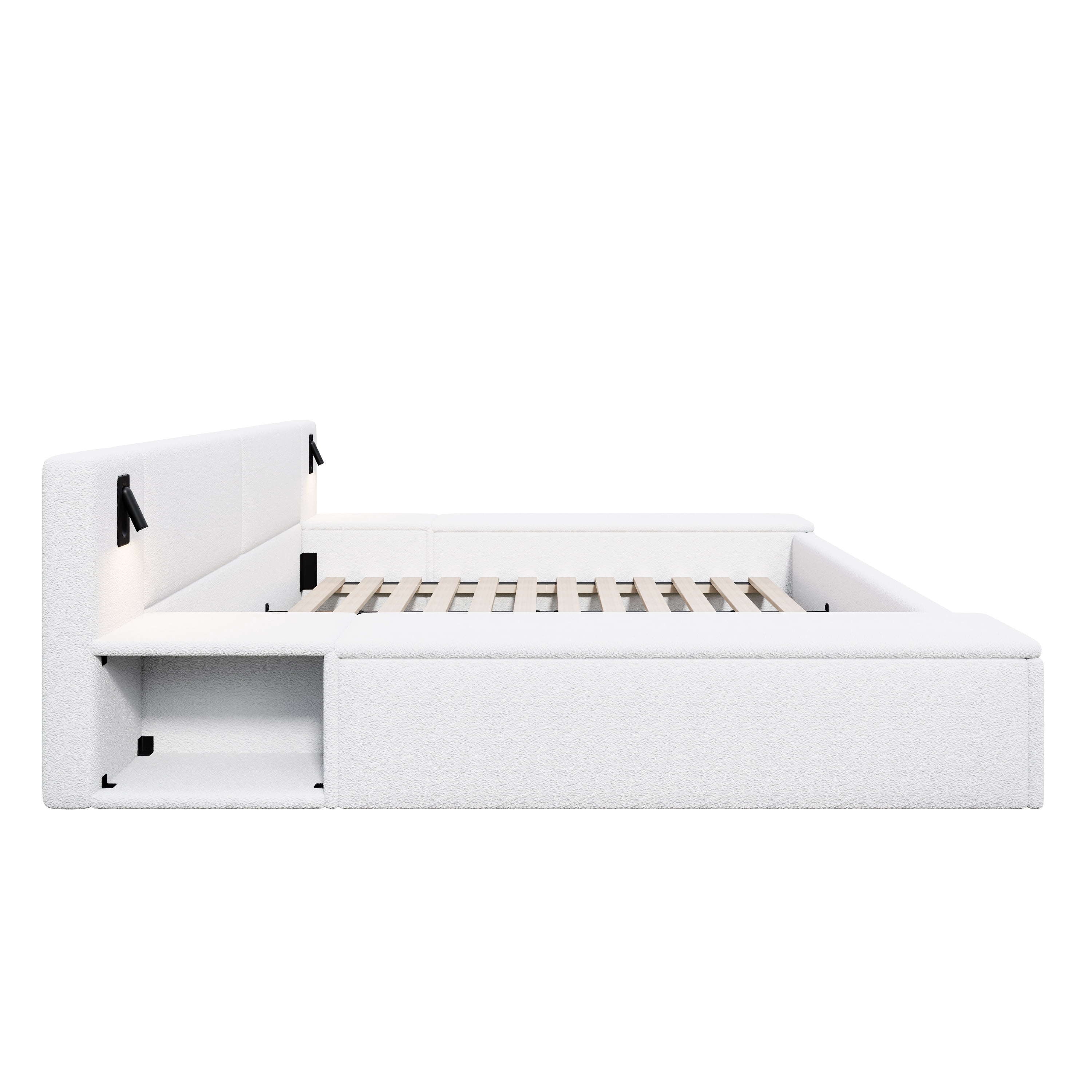 King Size Platform Bed w/ Hidden Storage, Built-in Nightstands, Reading Lights, No Box Spring Needed