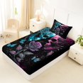 thumbnail image 4 of Castle Fairy Neon Gothic Skull Couple Twin Sheets 3pcs,Halloween Butterfly Rose Bedding,Cyan Magenta,1 Fitted Sheet,1 Flat Sheet and 1 Pillowcase, 4 of 6