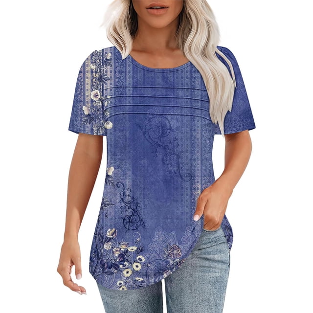 Outfmvch Chemises à Manches Courtes pour Femmes, Col Rond pour Femmes, Hauts Violets pour Femmes, T-Shirt Formel Vêtements Froissés devant Col en V, Hauts Col en V pour Femmes, T-Shirts Graphiques pour Femmes Violet m
