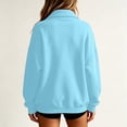 thumbnail image 5 of Women's Solid Full Zip High Collar Sweatshirt Long Sleeve Loose Casual Zip up Jacket with Pockets Lightweight Hoodless Outerwear Tops Light Blue, 5 of 6