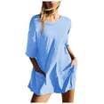 thumbnail image 2 of Kureaily Women Solid Printed Casual Short Sleeve Round Neck Pocket Shorts Romper Women's Wide Leg Jumpsuit, 2 of 5