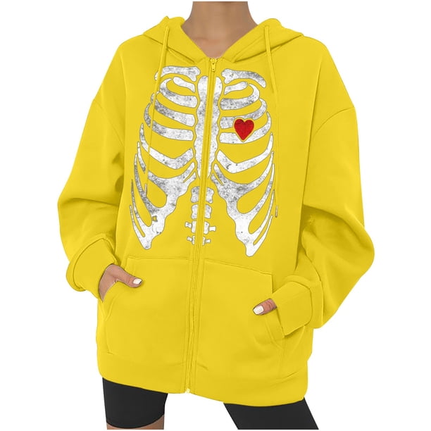 Chaqueta con capucha Punk suelta con cremallera y estampado de Halloween para mujer, abrigo, sudaderas con capucha, abrigo Pompotops qwe15365