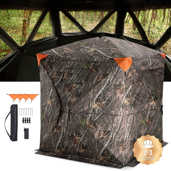 VEVOR Hunting Blind, 270° Ground Blind, 2-3 Person Pop Up Deer Blind for Hunting with Carrying Bag, Portable Resilient Hunting Tent, 3 Horizontal Windows for Turkey and Deer Hunting