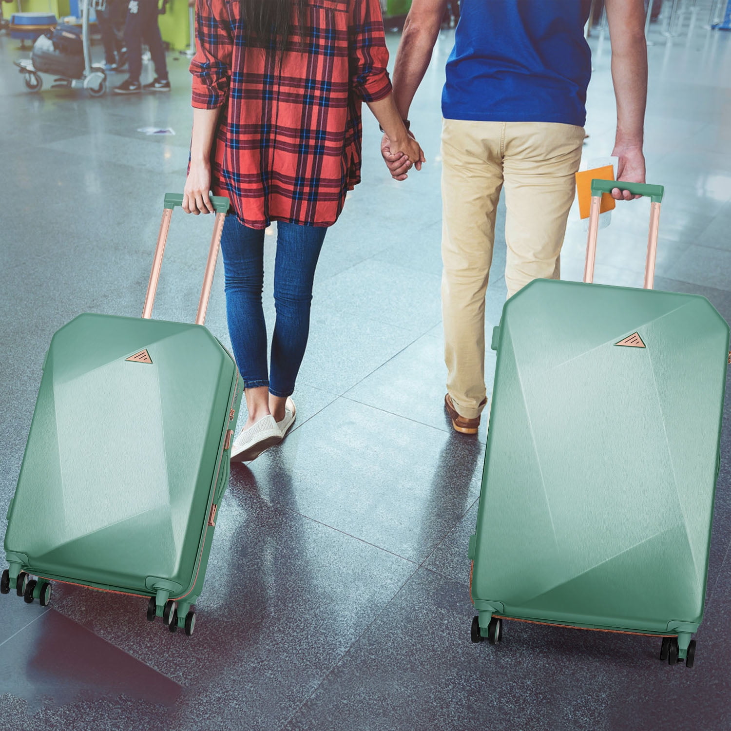 Luggage 3-Pieces Set PC+ABS Durable Suitcase Sets Rose Gold 20"24"28"