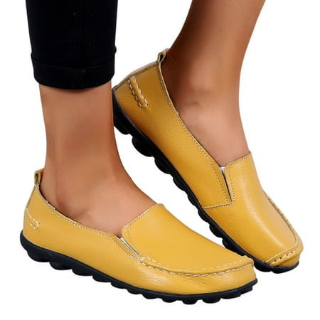 

PEASKJP Hiking Shoes Women Casual Women s Soft Flat Bottom Anti-Slip Slip On Shoes Platform Loafers Yellow 6.5