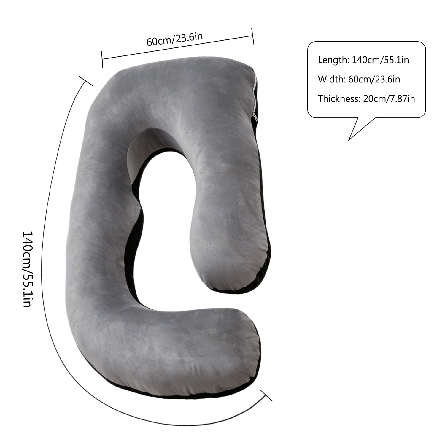 Ergonomic, Supportive J Shape Maternity Pillow for Side Sleeper, Gray