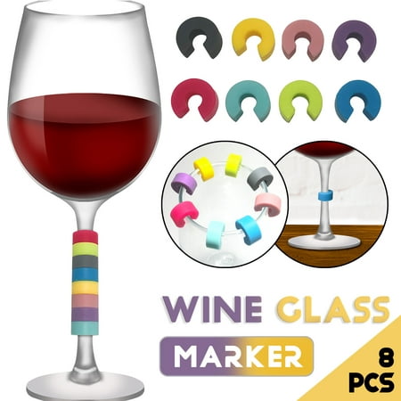 

8PCS Mini Circle Silicone Wine Glass Marker Cup Identification Ring For Party