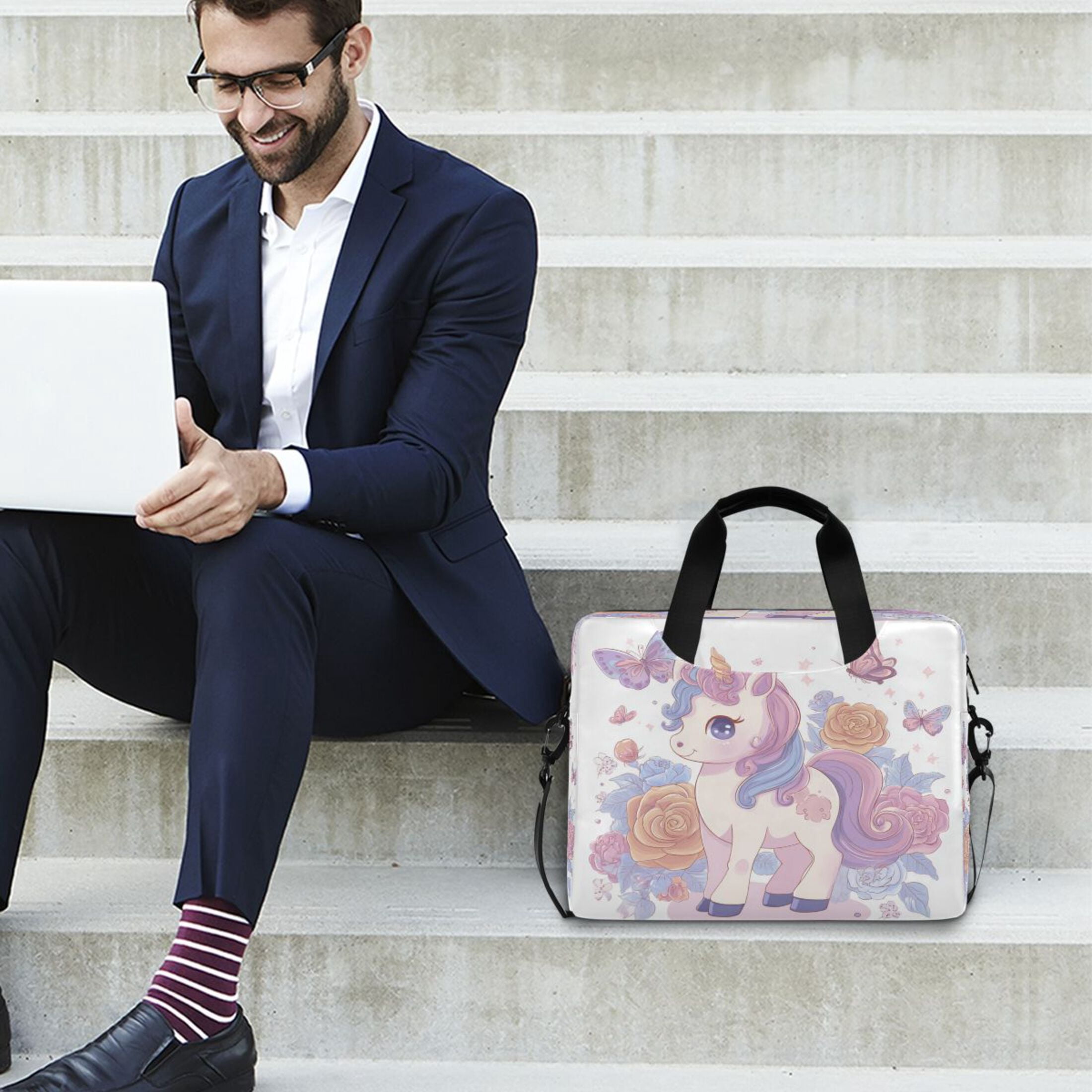 16" Laptop Tote Bag Laptop Sleeve Case Computer Briefcase for Work & Travel Pastel Colors Unicorn