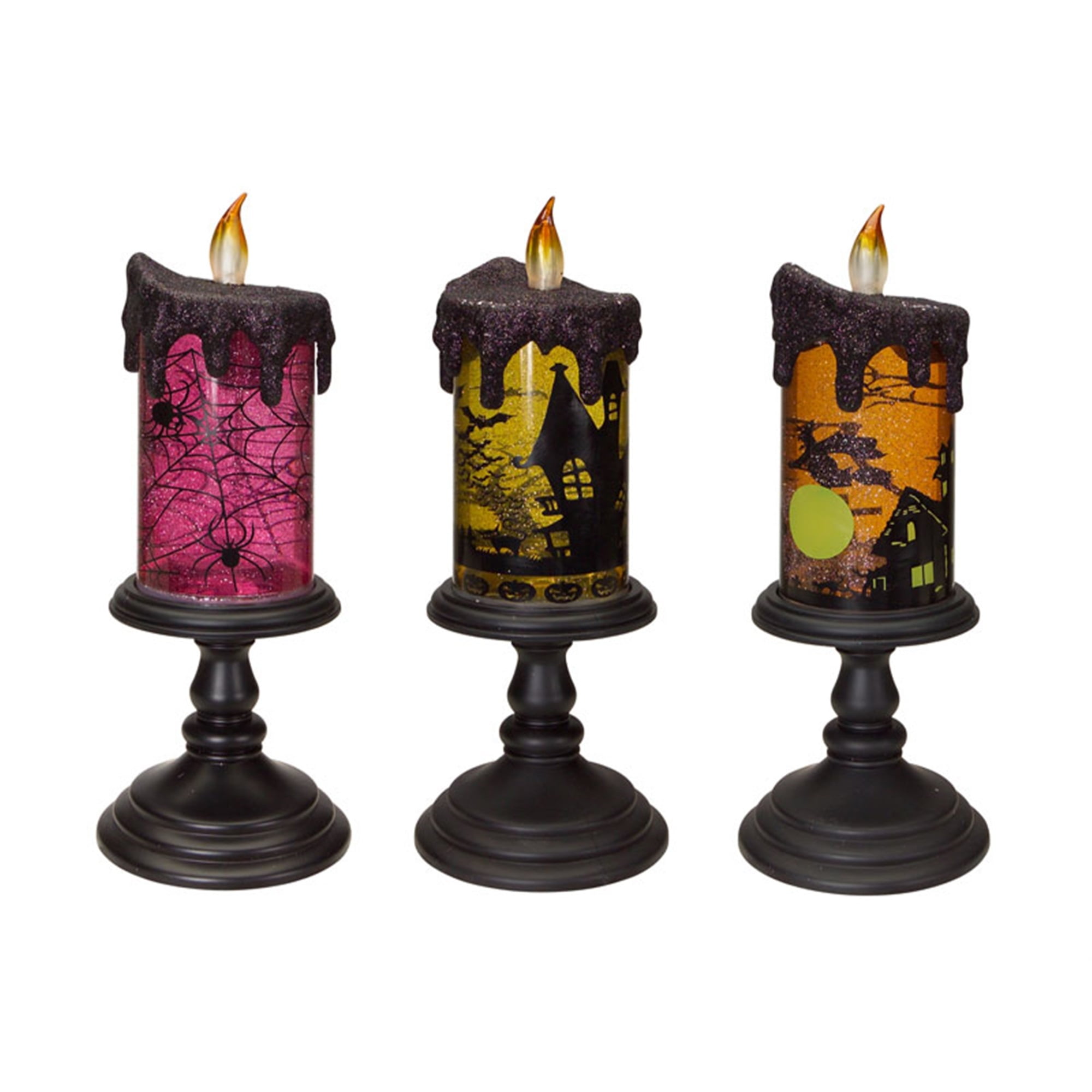Glitter Halloween Tornado Candle (Set of 3) 10.5"H Plastic (3 AA Batteries Not Included.)