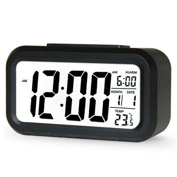 New Digital Bedside LED Snooze Alarm Clock Time Temperature Day/Night Mode Clock-Black