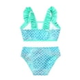 thumbnail image 4 of DPOIS Little Girls Two Pieces Bikini Set Cartoon Printed Ruffle Top with Briefs Green 4, 4 of 7