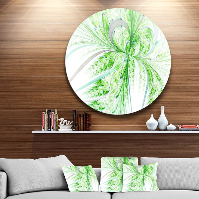 Designart - Art Mural Rond en Métal Formes Fractales Vertes Grunge